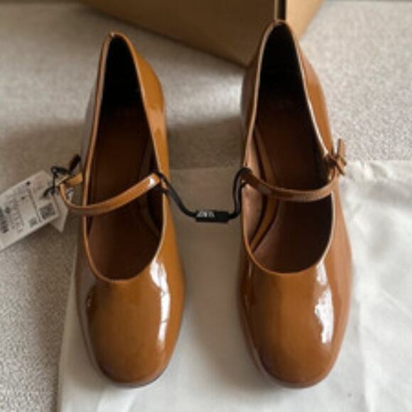 ZARA Mary Jane Patent Heels NWT – Ochre Buckled Block Heels, Size 8 & 9 - Picture 7 of 16